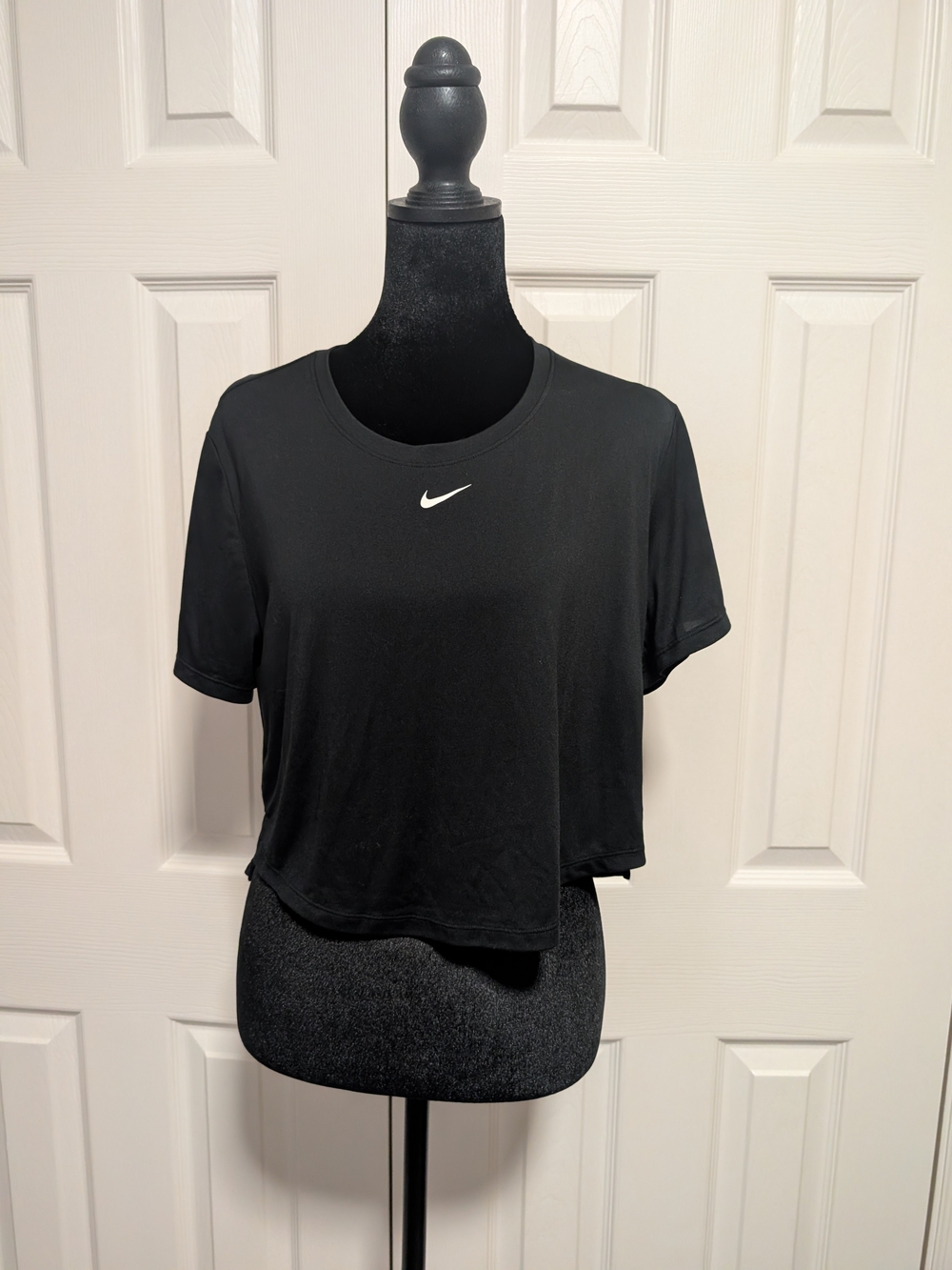Nike Black Cropped Crewneck Tee with White Swoosh